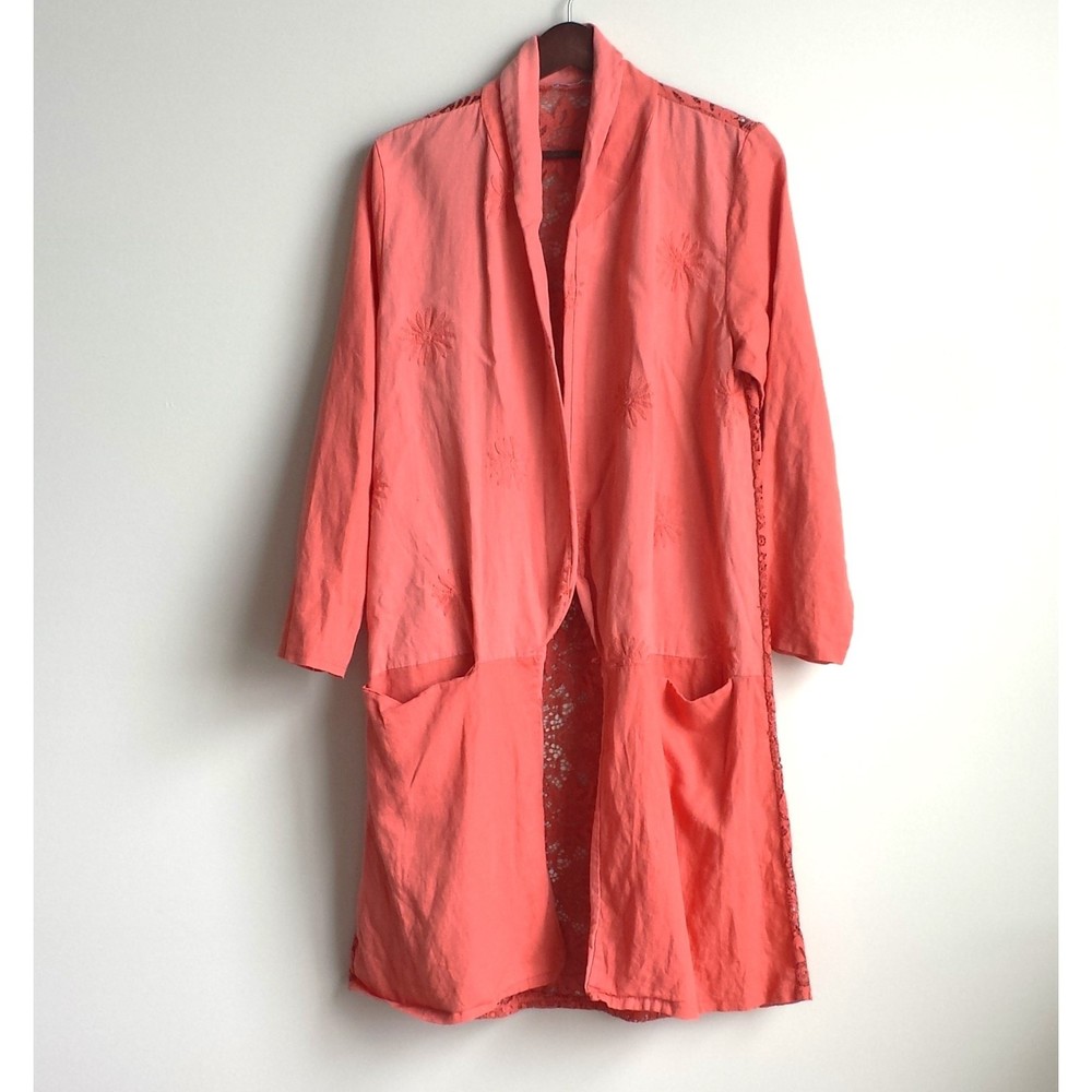 Dance in Paris Linen Embroidery Corral Kimono One size Pockets Italy Long